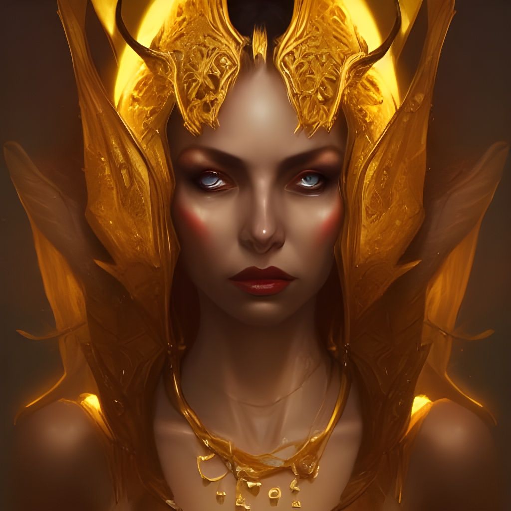 Golden Succubus Queen Portrait in Dark Fantasy Style