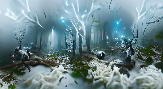 Enchanted Forest Shrouded in Dense White Fog