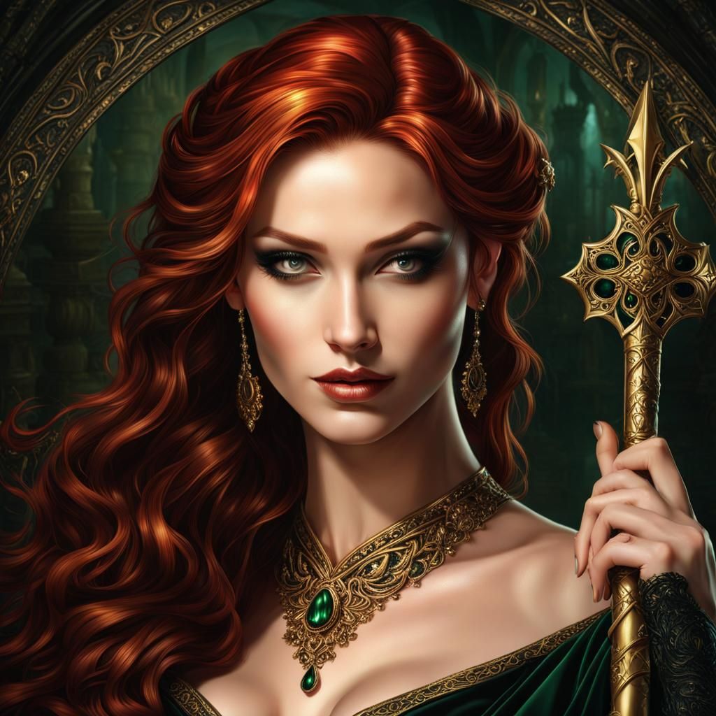 Gothic Princess with Embossed Staff in 8k