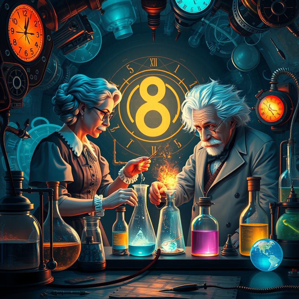 Marie Curie and Einstein: Digital Painting of Hidden Laborat...