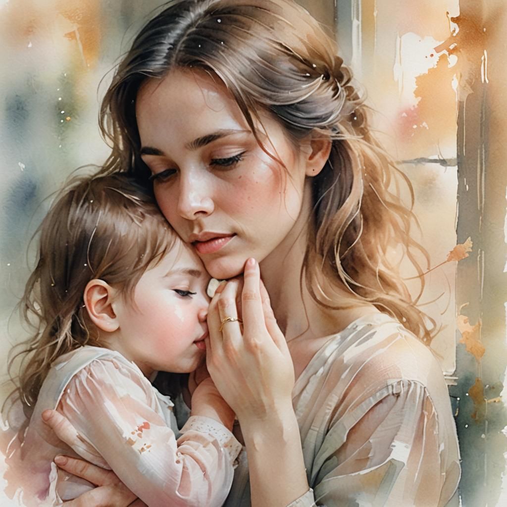 Tender Motherly Love in Whispers of Pastel Hues