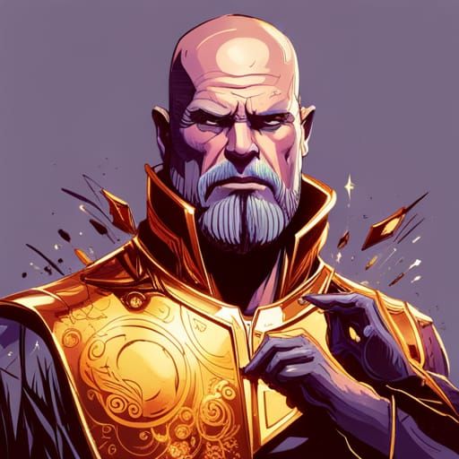Detailed Thanos Digital Painting with Golden Outlines