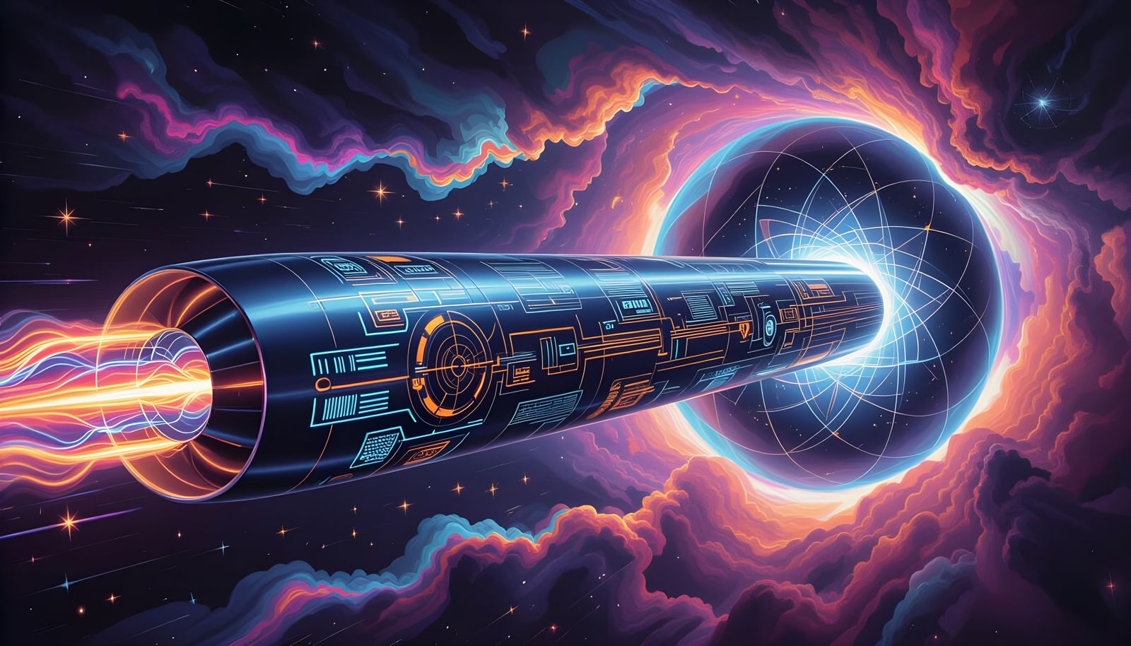 Futuristic Spaceship Races Through Impasto Cosmos