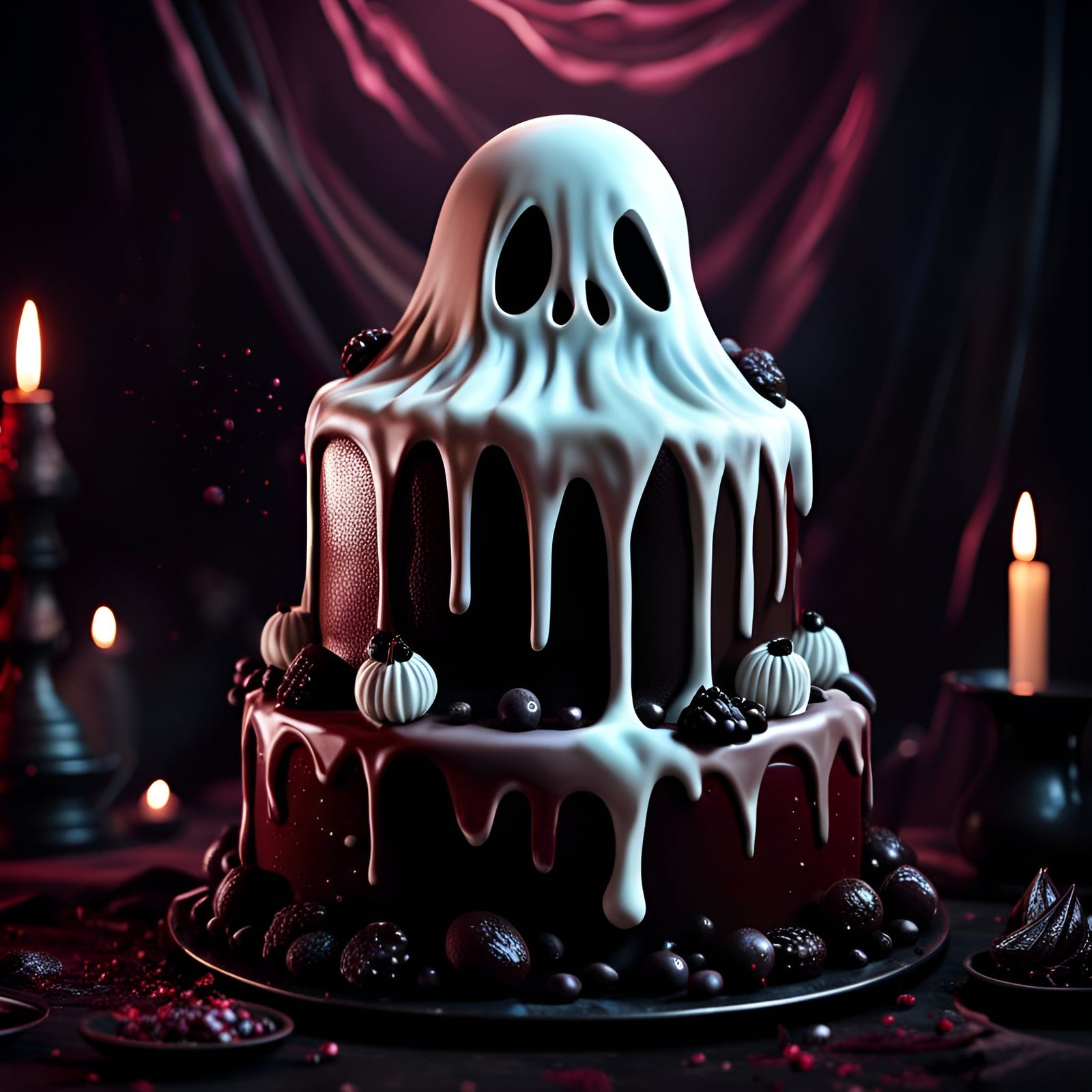 Goth Ghost Chocolate Scream Cake in Dark Aesthetic