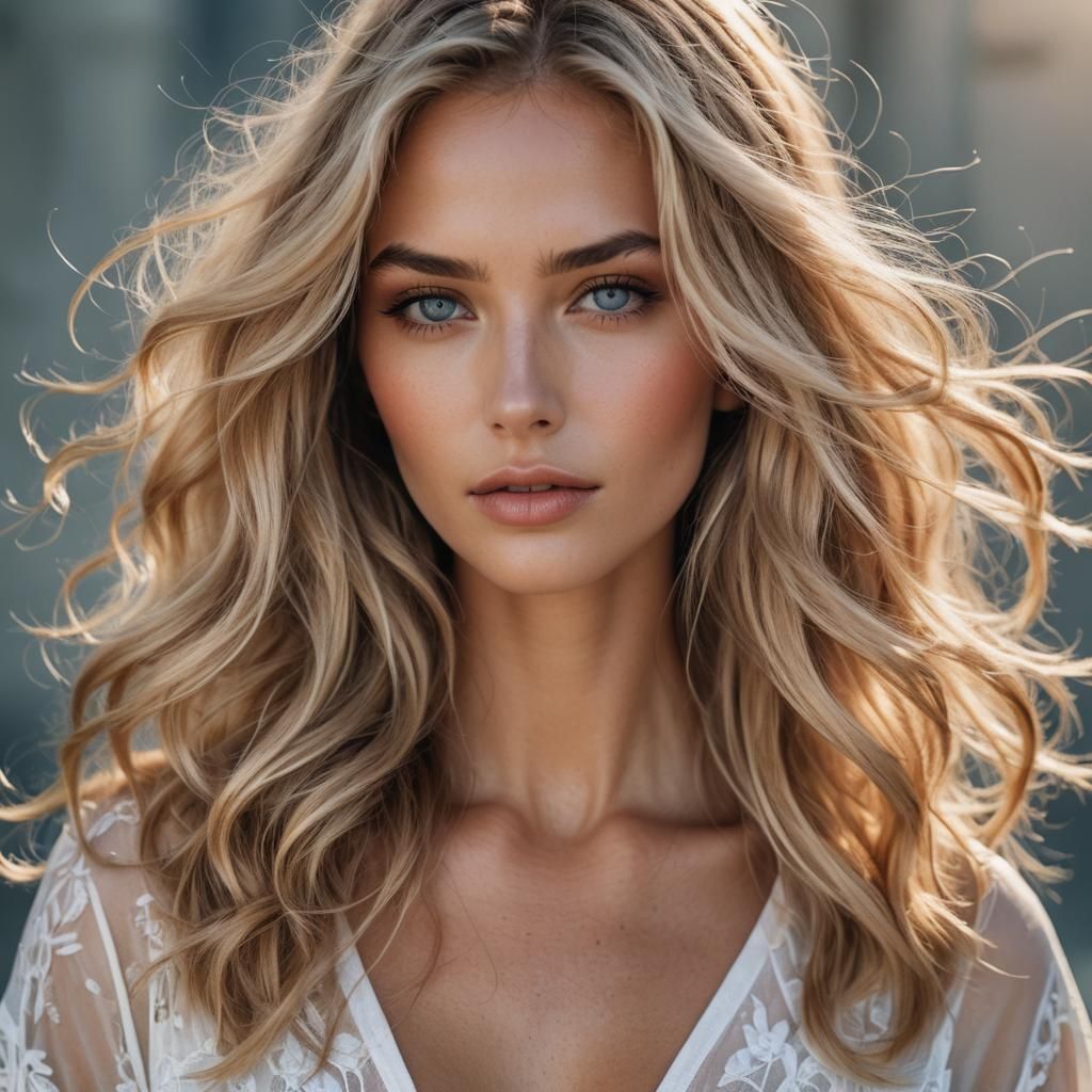Blonde Woman with Blue Eyes in Sunlight