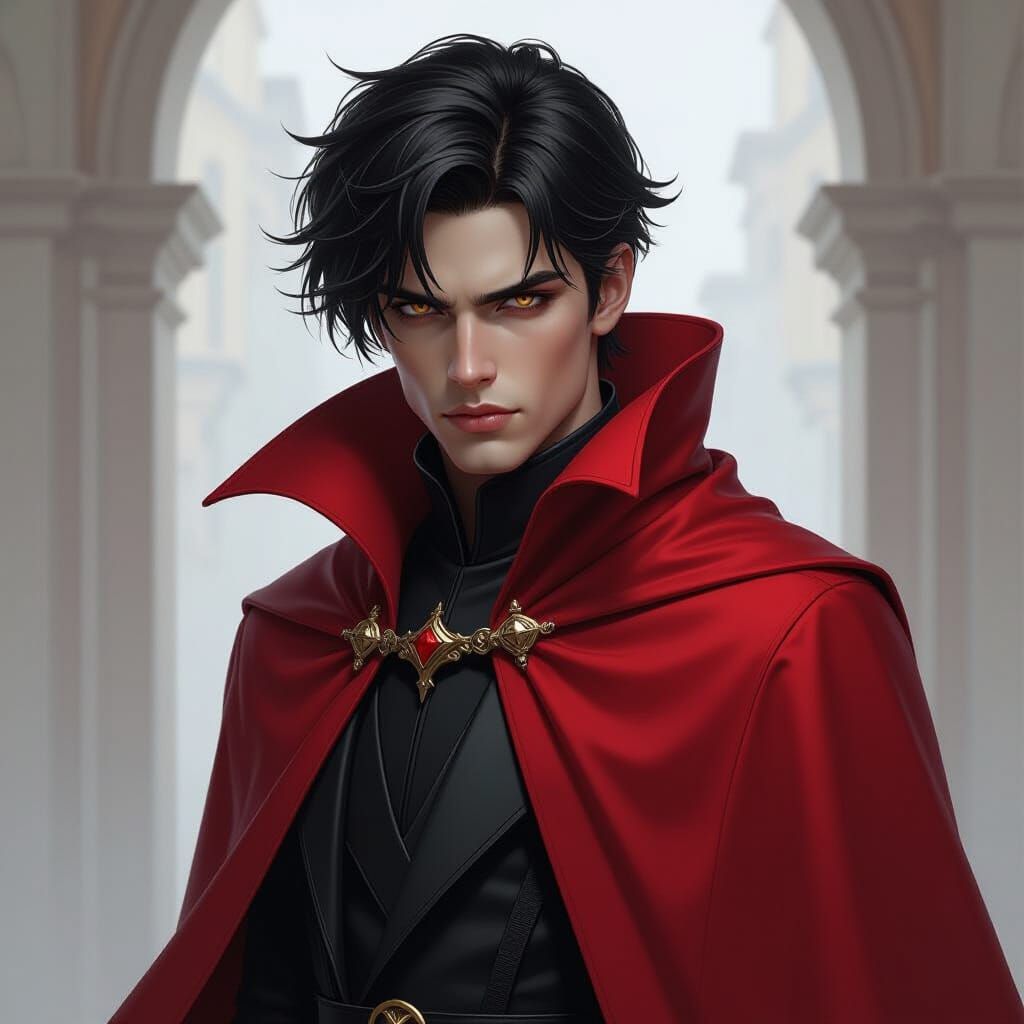 Hyperrealistic Portrait of a Young Man in Dark Cloak