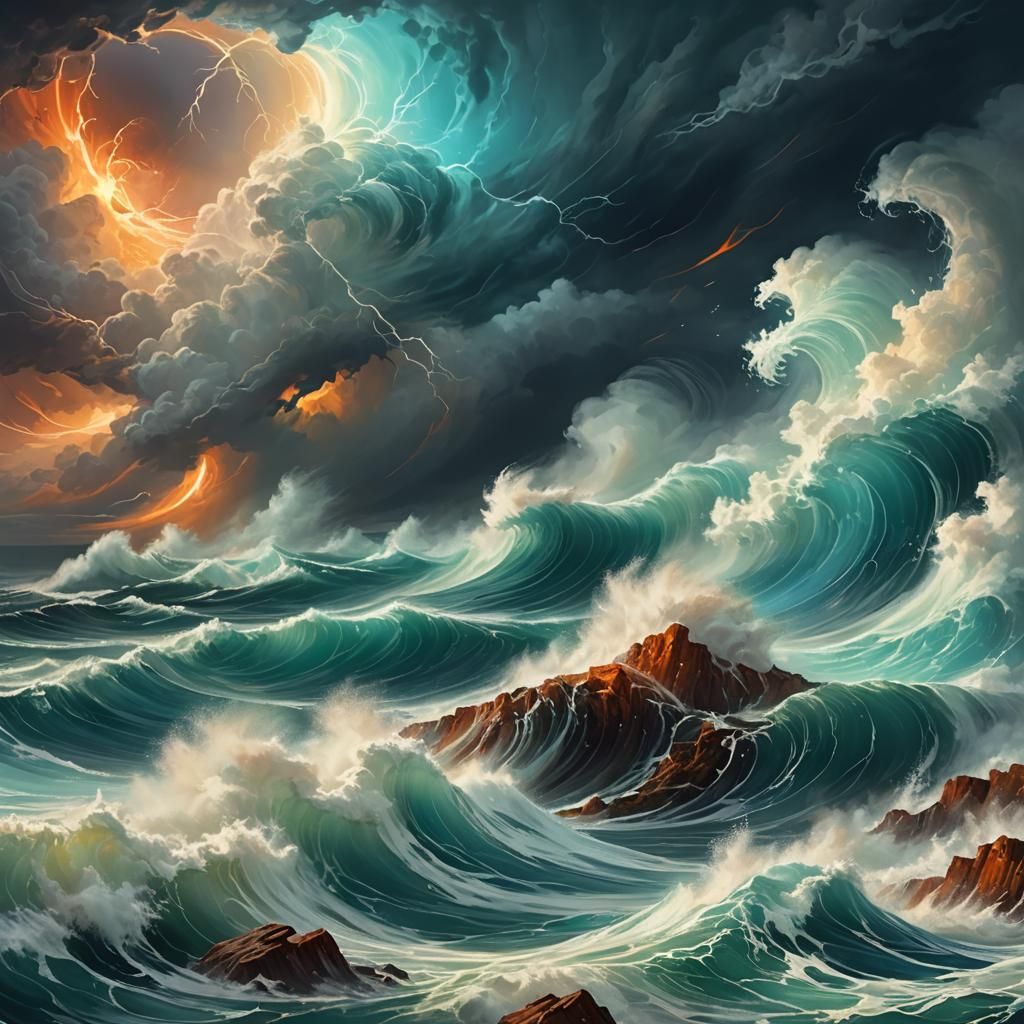 Epic Hurricanes Swirling in Stormy Sea