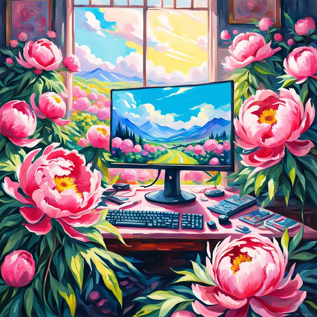 Epic Spring Gaming World in Gouache Style