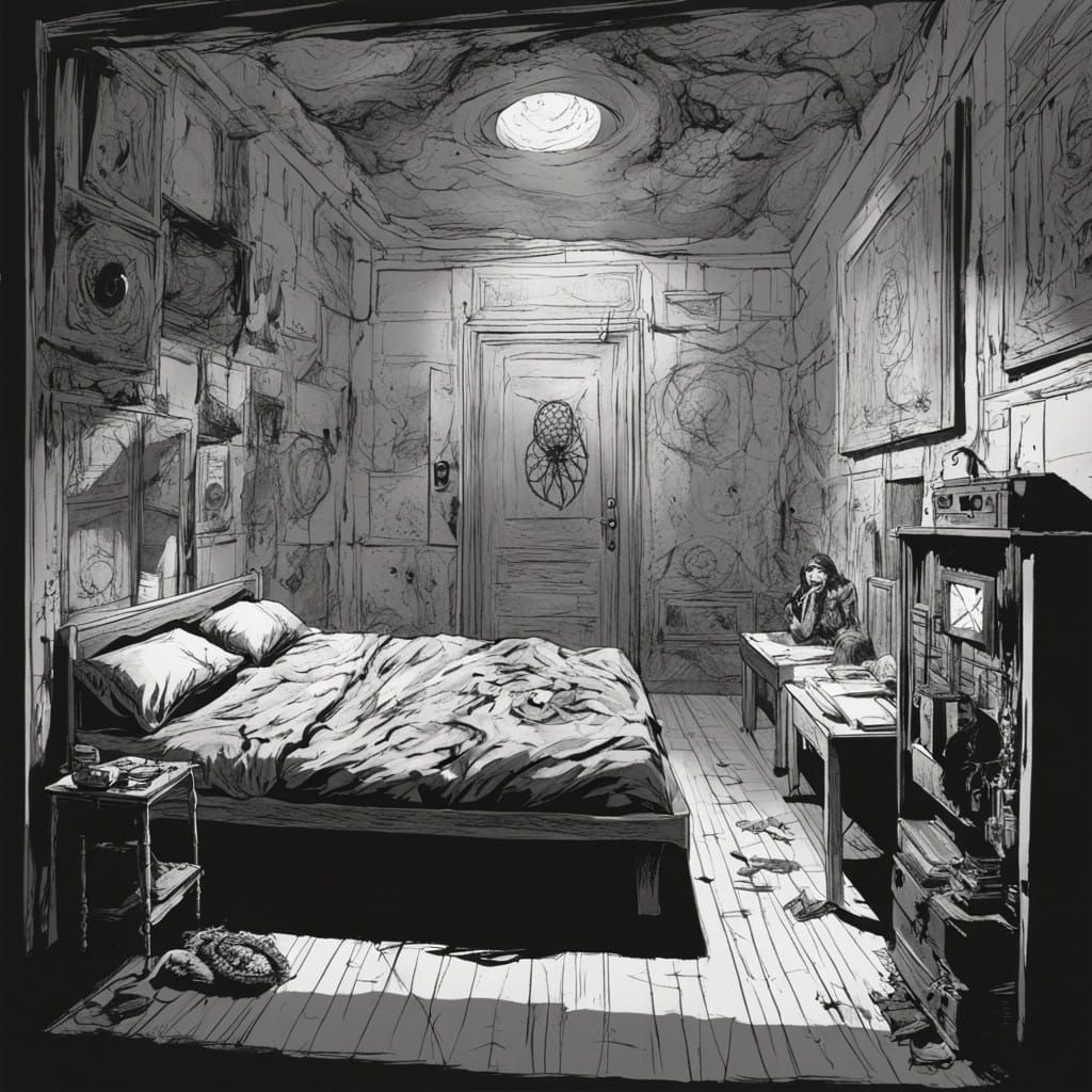 Eerie Shadows Close In on a Terrified Sleeper in a Haunting....