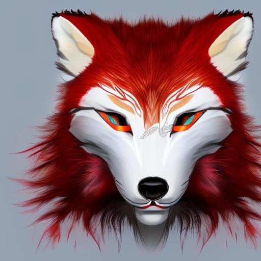 Intricately Detailed Red and White Fox Mask