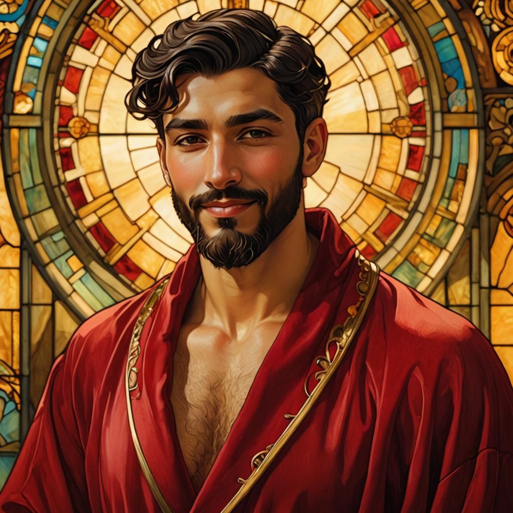 Art Nouveau Portrait of a Man in Stained Glass Style