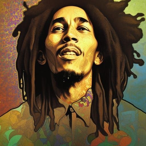 Bob Marley Street Art in Mucha Style