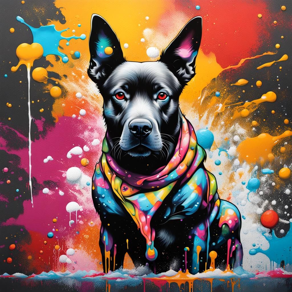 Colorful Graffiti Dog in Splash Art Style