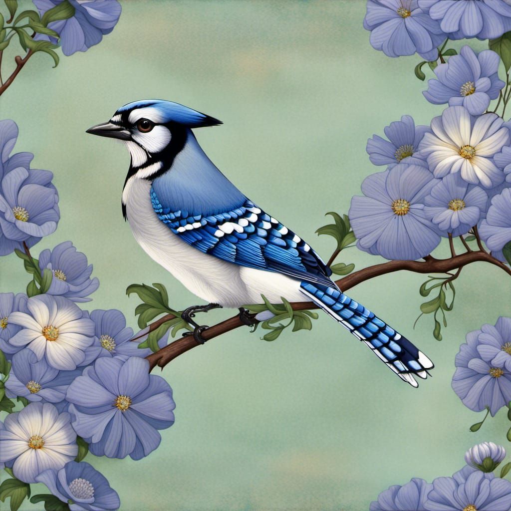 Blue Jay in Cosmo Flower Field