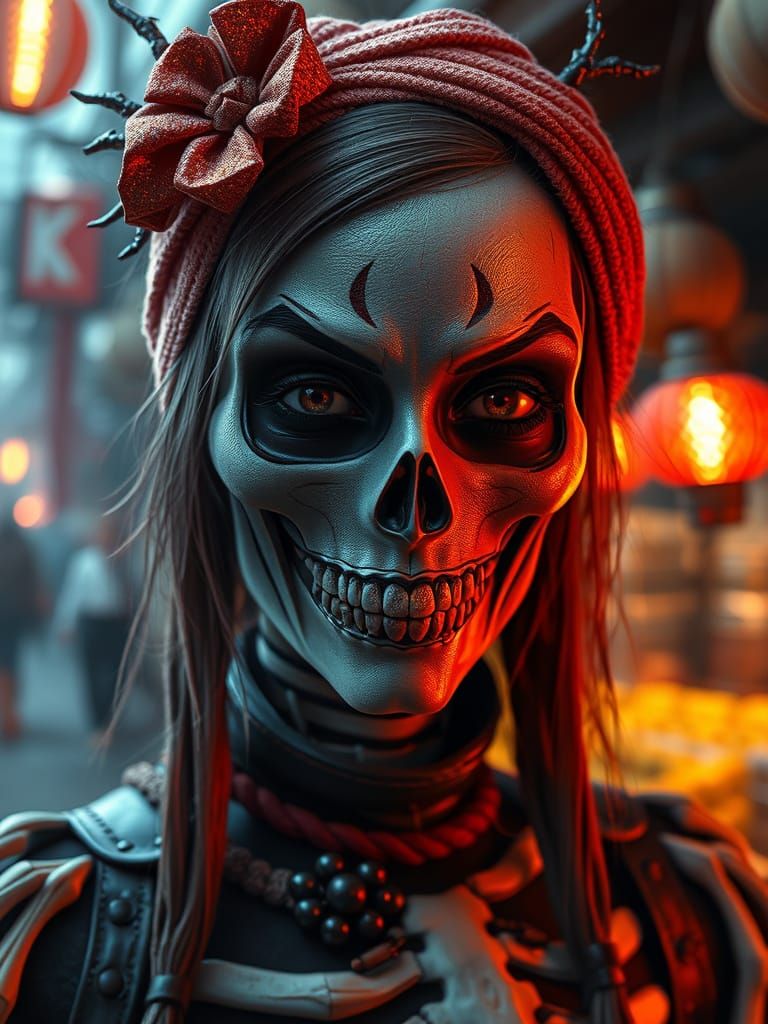 Skeleton Makeup Girl in Spiced Market