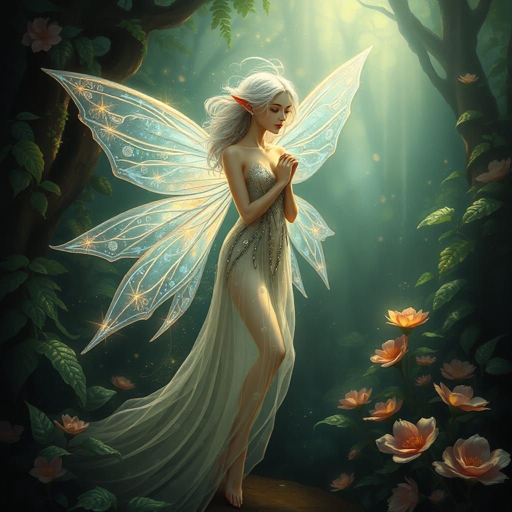 Crystal Fairy Elf in Art Nouveau Style