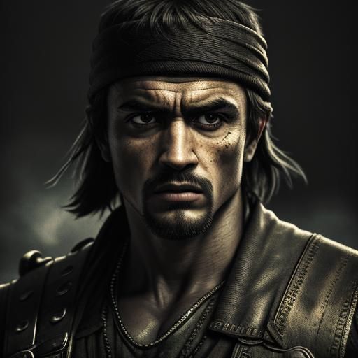 Hyperrealistic Rambo Portrait in High Definition