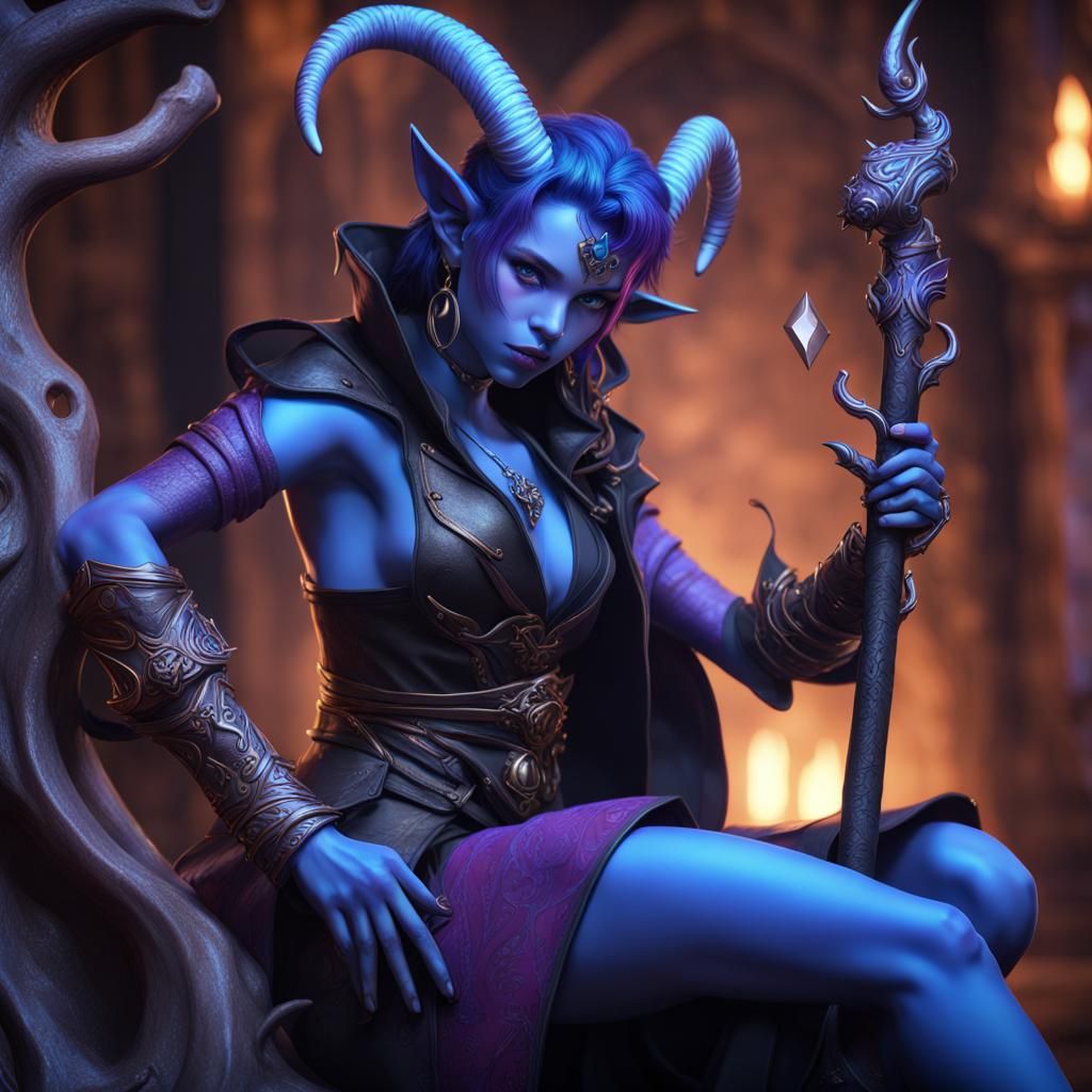 Anime Tiefling Bard Character in Vivid Color Palette