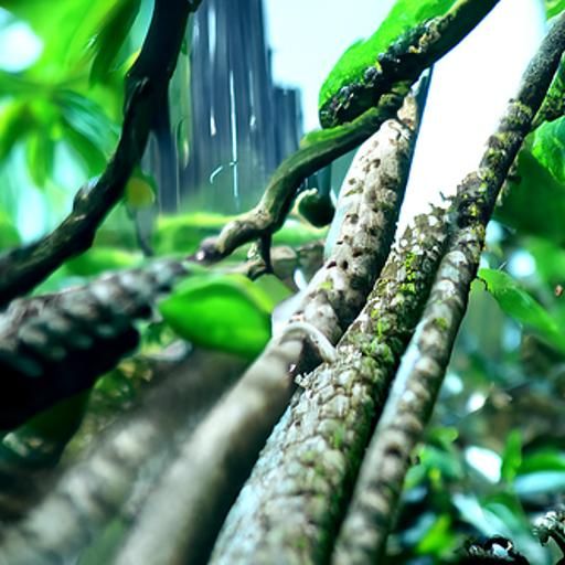 Lush Rainforest Scene with Geckos