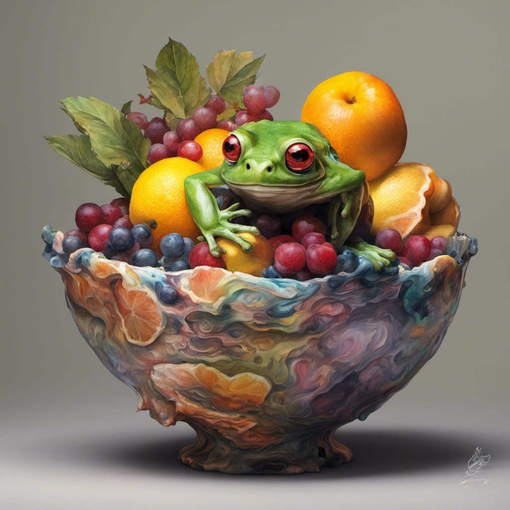 Hyperrealistic Fruit Bowl with Hidden Skull