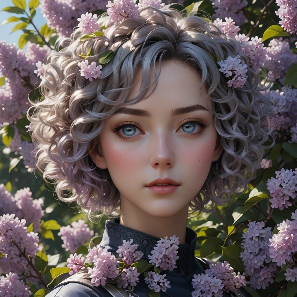 Anime Portrait of Woman with Lilac, 8K Resolution