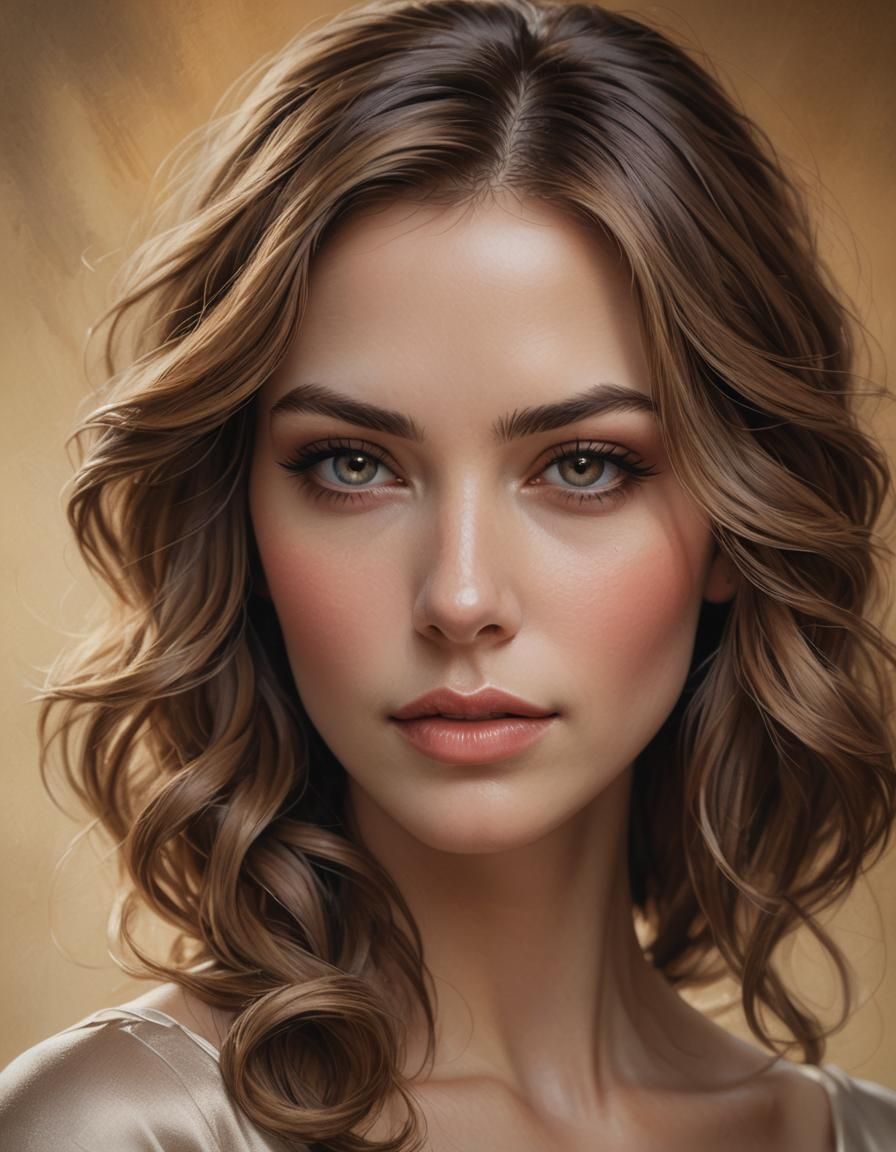 Beautiful Woman Portrait with Soft Lighting, Digital Paintin...