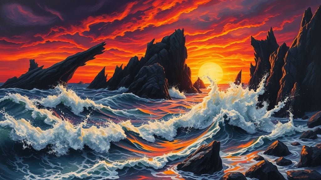 Ethereal Surrealist Seascape at Sunset