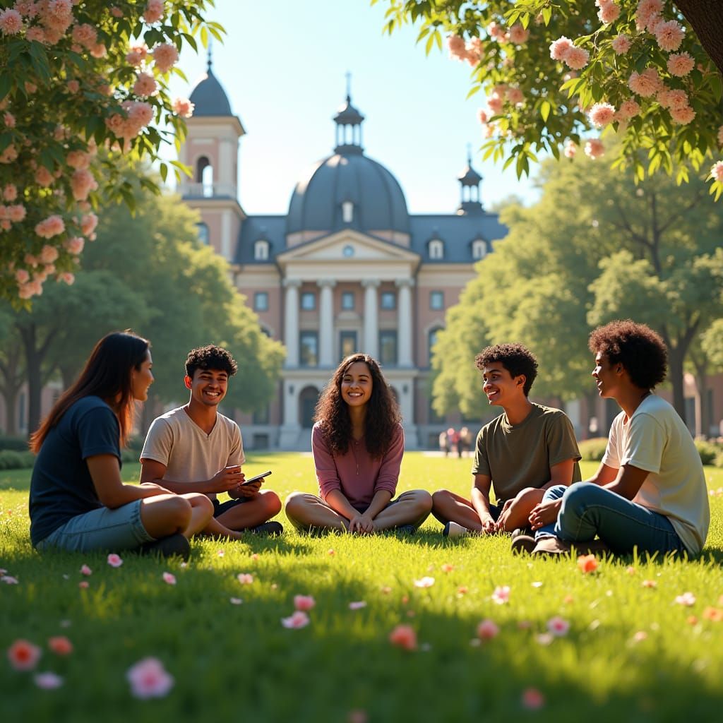 Diverse Group Discussing Mobility Program in Lush Garden