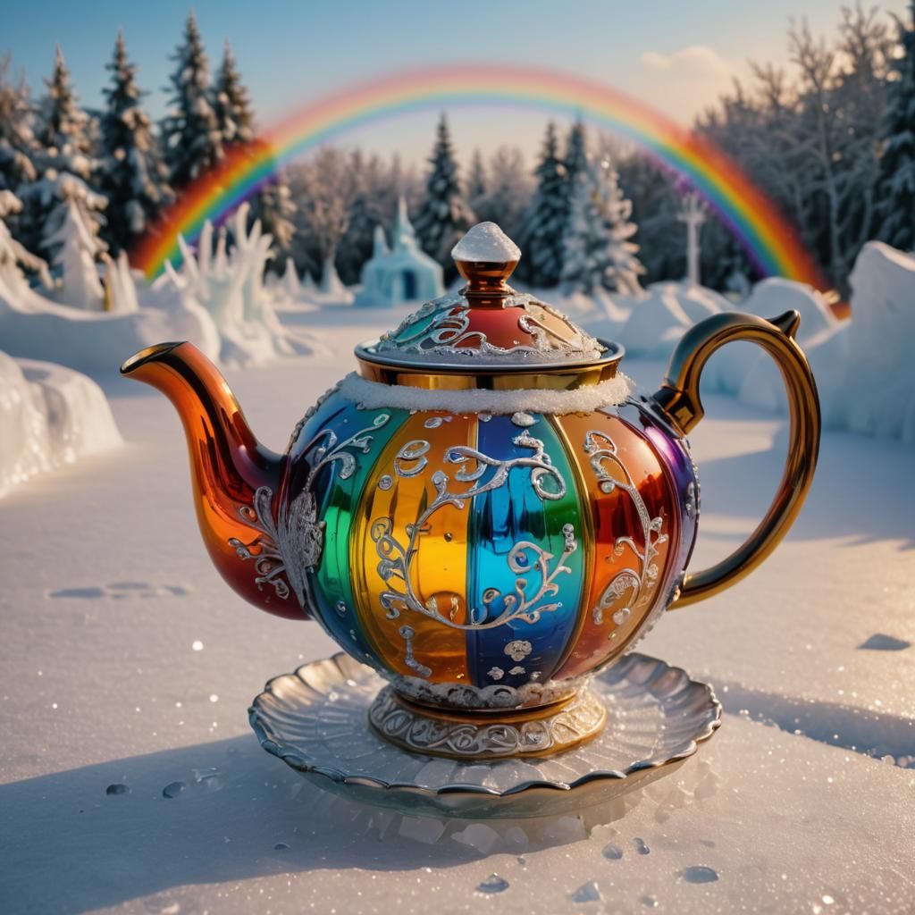 Rainbow Teapot in Magic Ice Wonderland