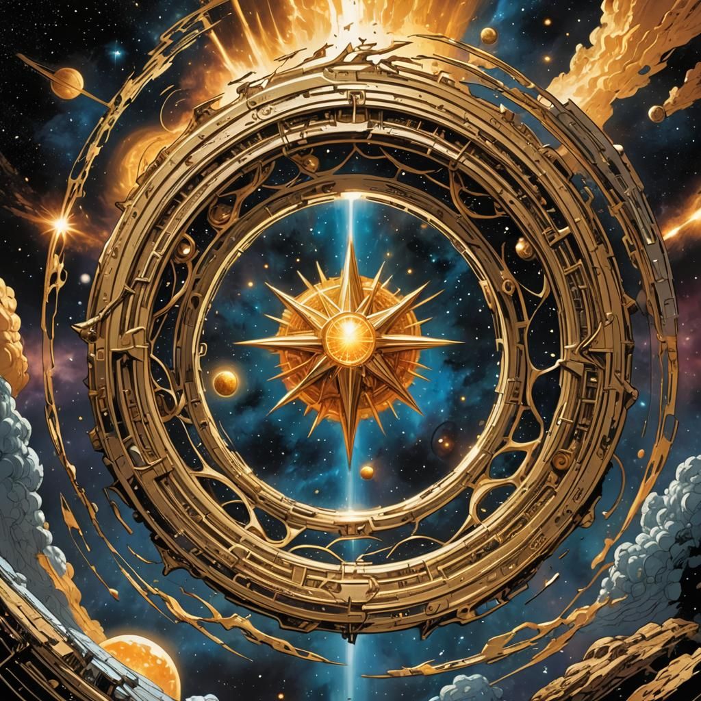 Dying Star in Golden Ring: Comic Book Art