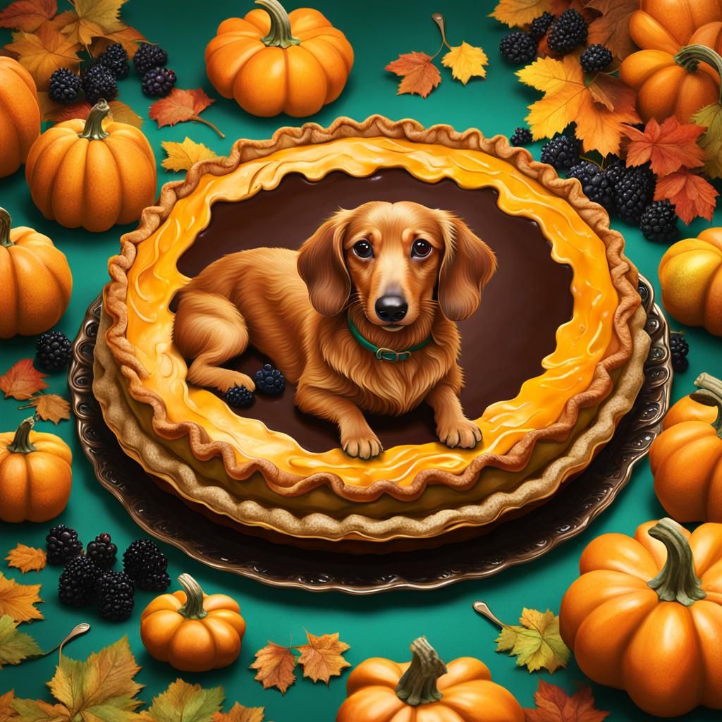 Dachshund Enjoys Pumpkin Pie: A Matte Painting
