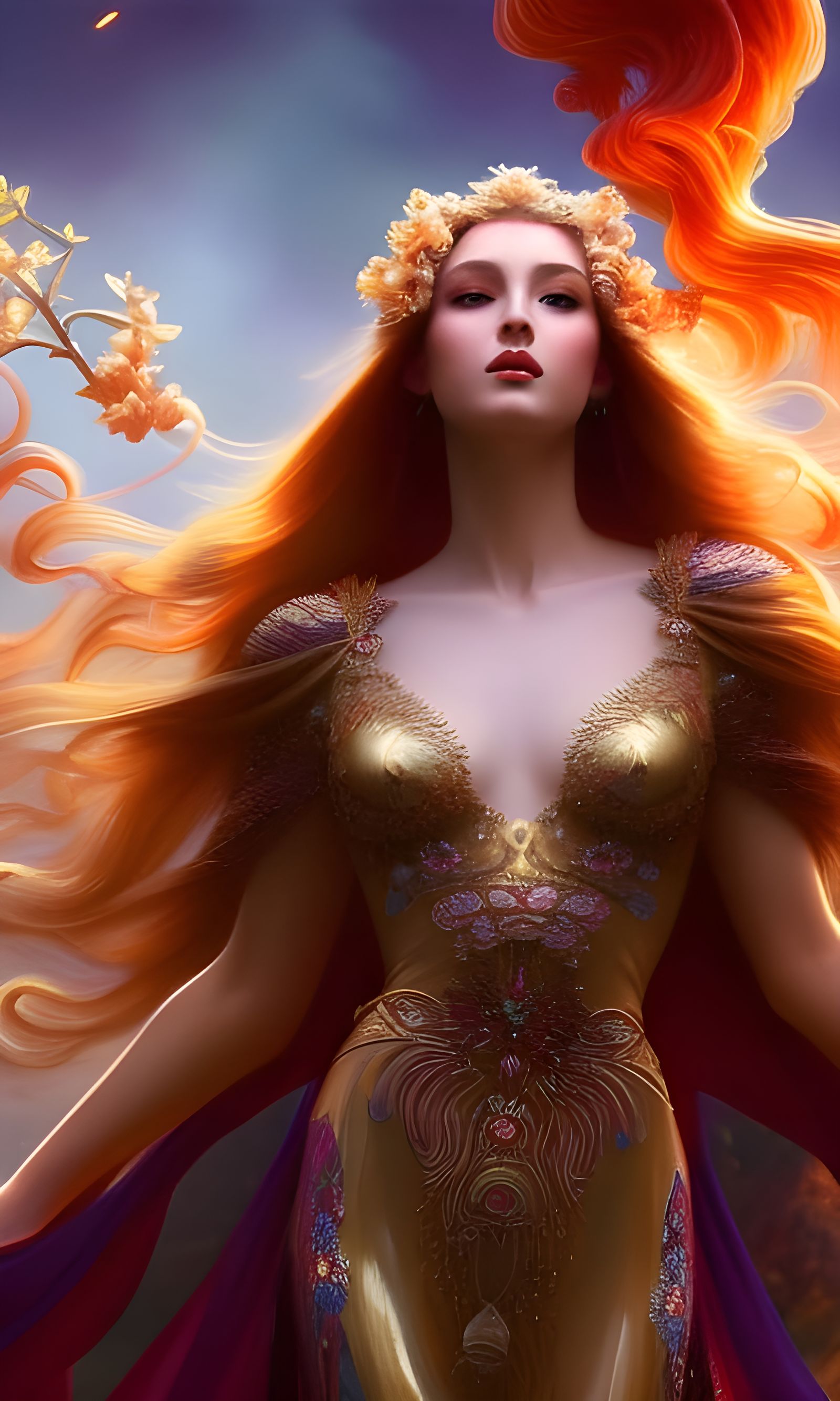 Fiery Revelation: A Portrait in Art Nouveau Style