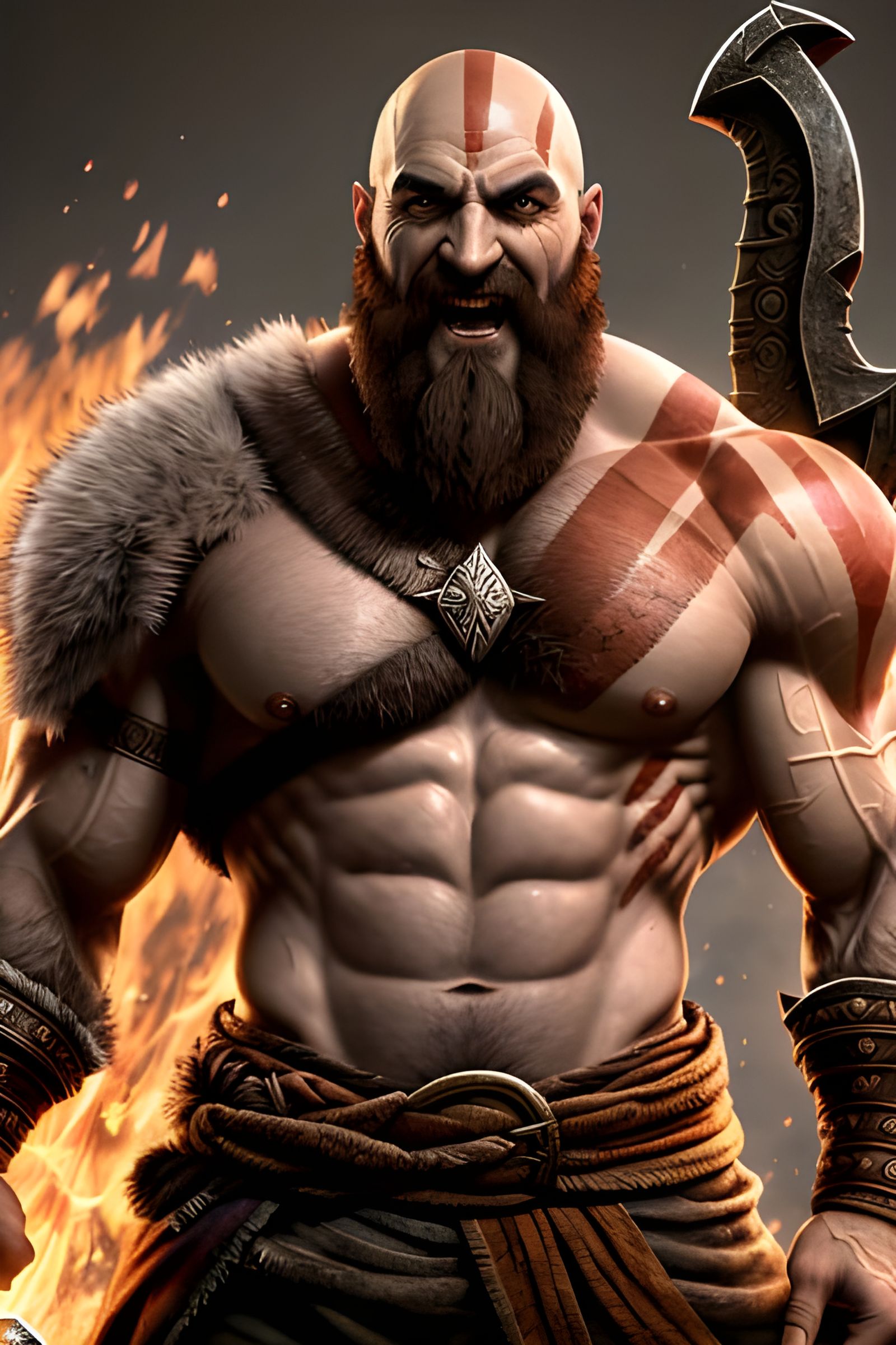 Hyperrealistic God of War Portrait in Nordic Winter