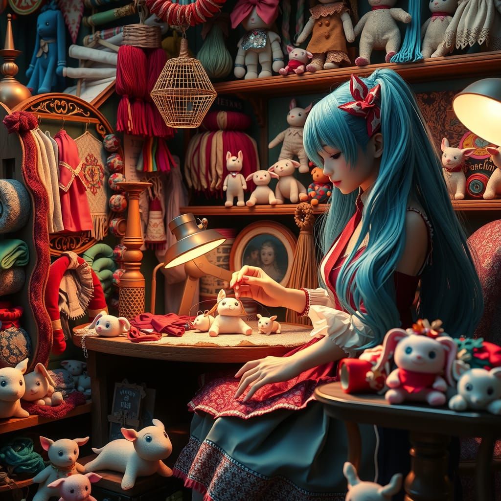 Sewing a Majestic Doll in a Whimsical Shop