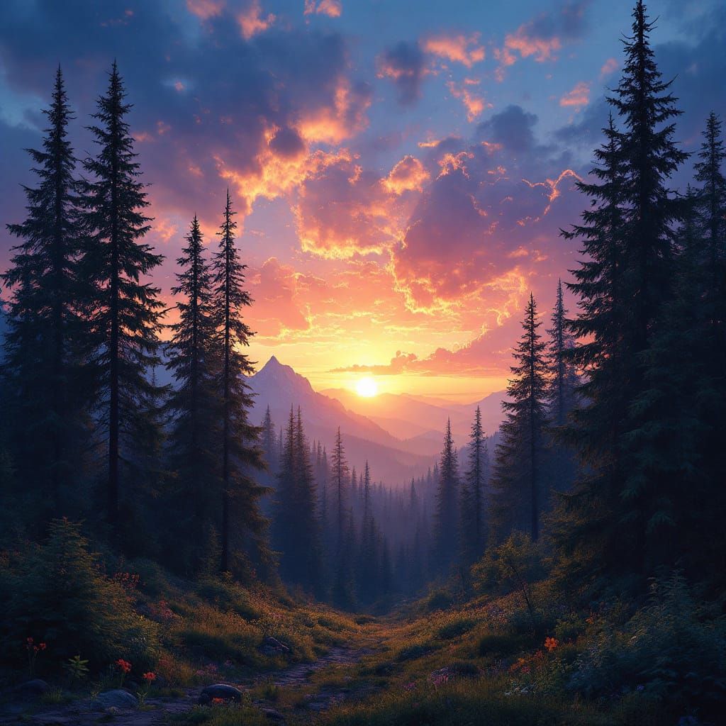 Enchanting Dawn Sky Illuminates Forest