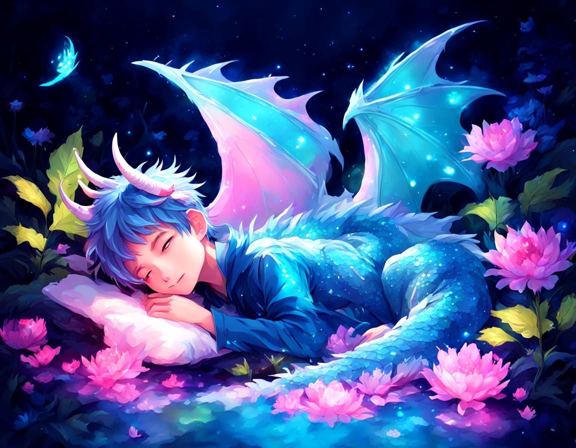 Sleeping Dragon Boy in Bioluminescent Undergrowth