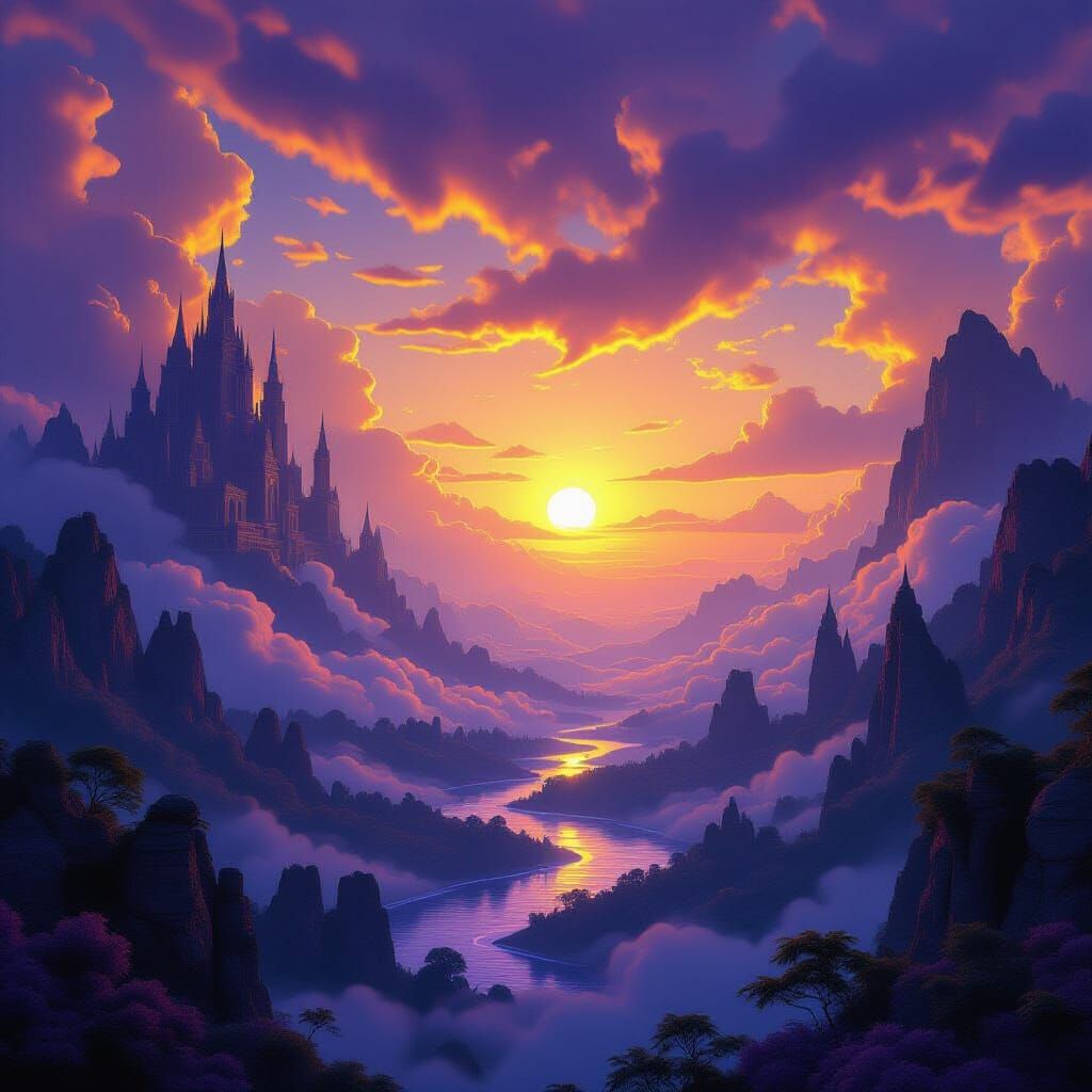 Mystical Dark Fantasy Landscape in Dramatic Lighting