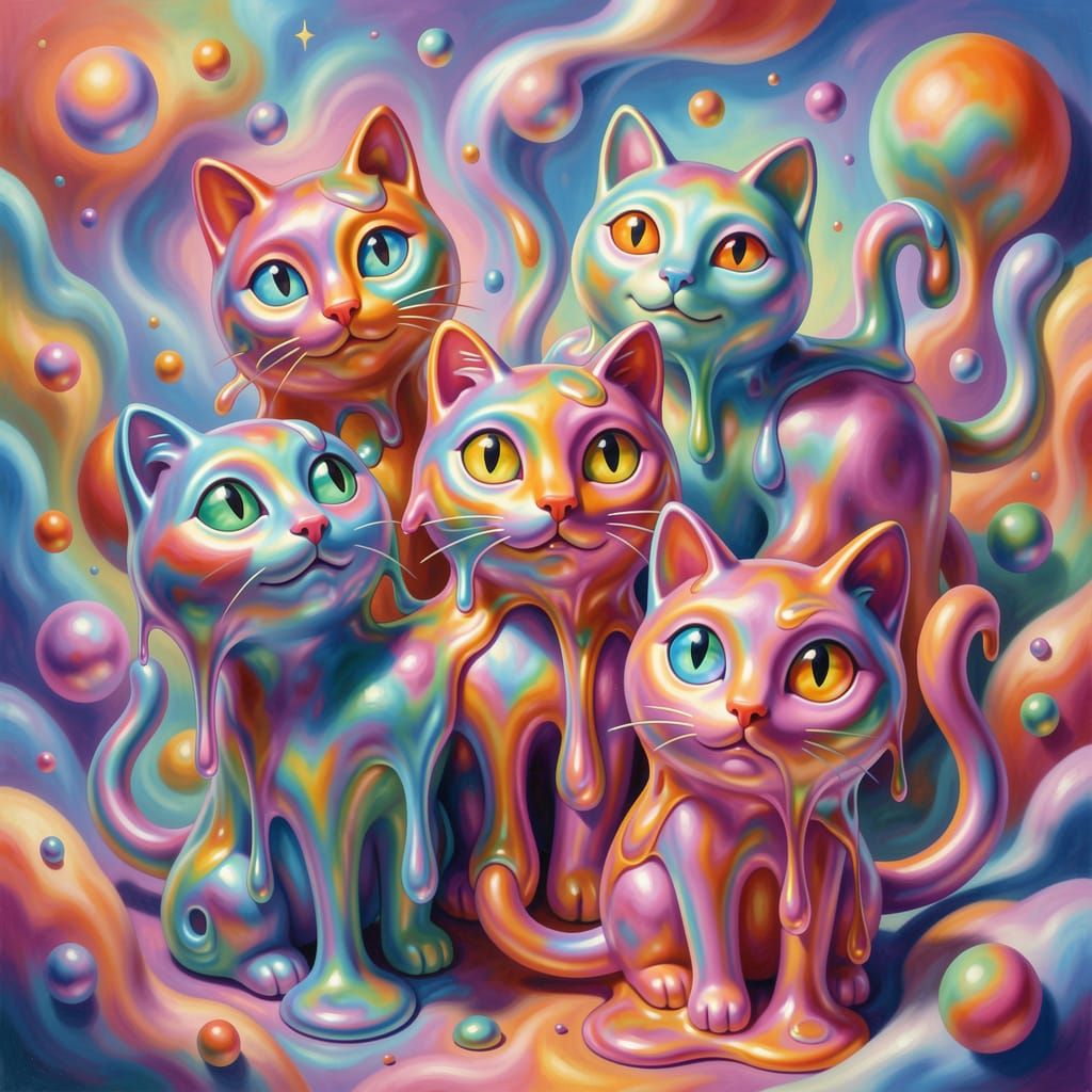 Melting Cats in Surreal Dreamscape