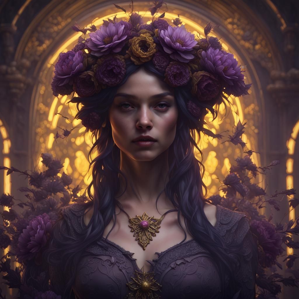 Dark Fantasy Flower Wreath in Art Nouveau Style