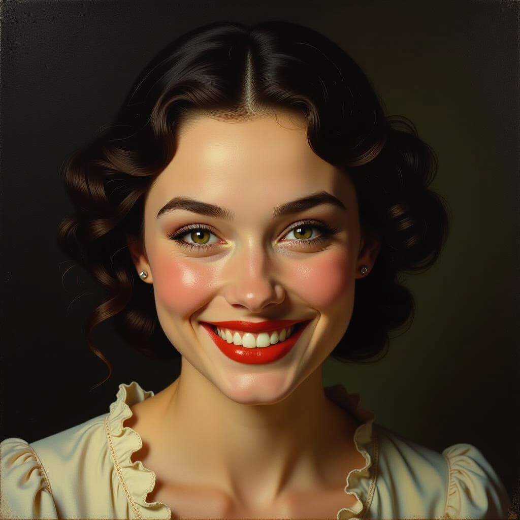 Unsettling Portrait with Sinister Smile and Dramatic Lightin...