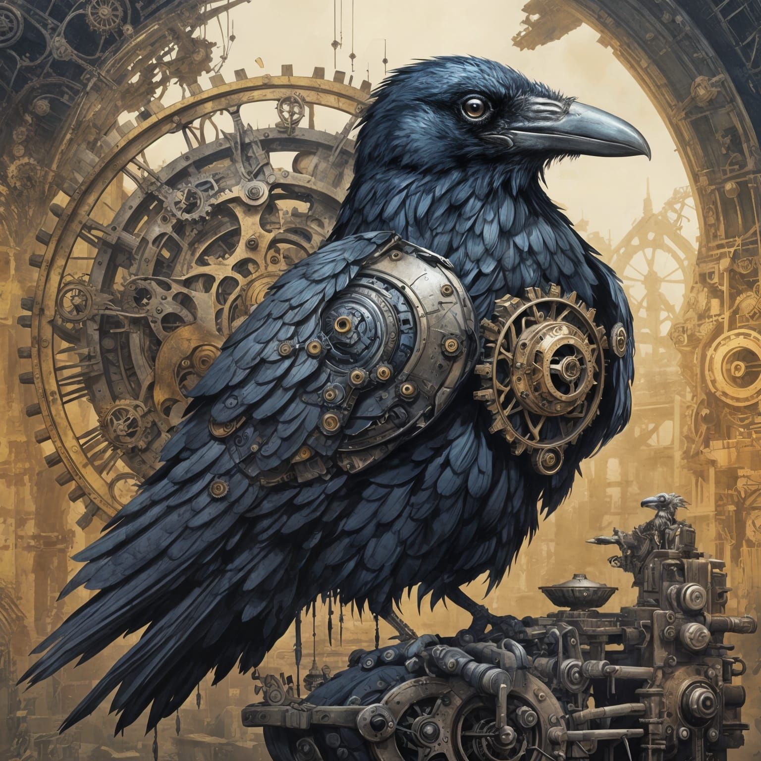 Clockwork Raven in Steampunk Fantasy Style