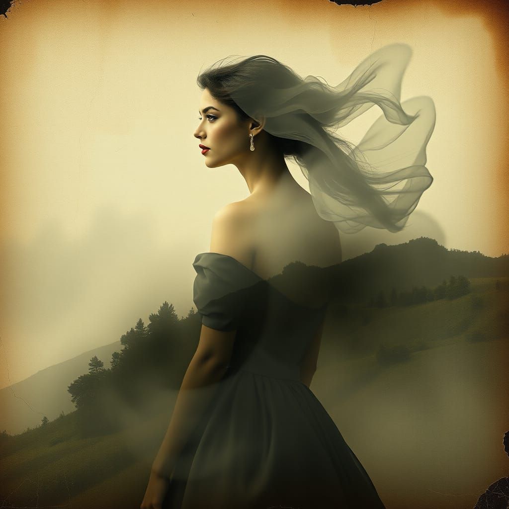 Elegant Woman in Surreal Double Exposure Art