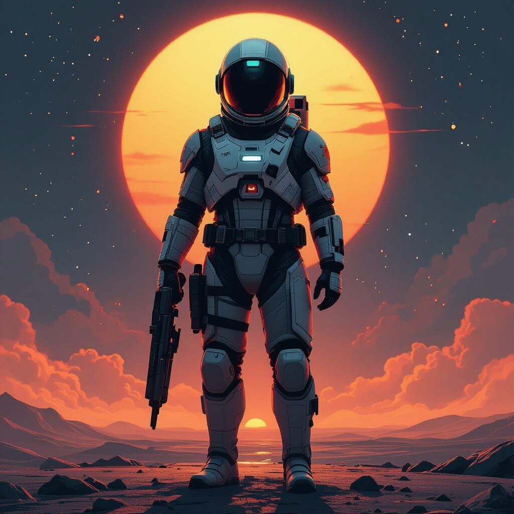 Sci-Fi Game Cover Art in Retrofuturistic Style