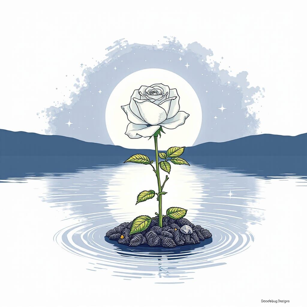 Stunning White Rose Blooms Under Starry Night Sky