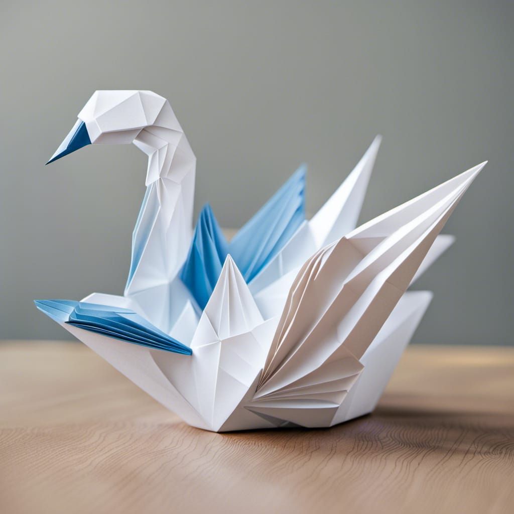 Intricate Origami Swan on Serene Lake
