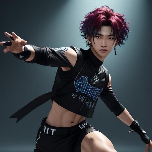 Felix from Stray Kids in Dramatic K-Pop Dance Pose