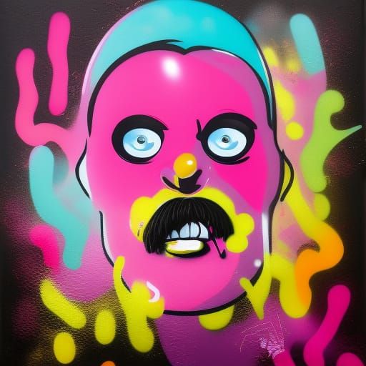 Funny Man with Pink Mustache in Graffiti Art
