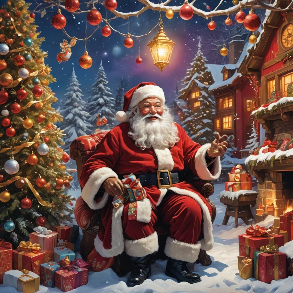 Jovial Santa Claus in a Colorful Winter Wonderland