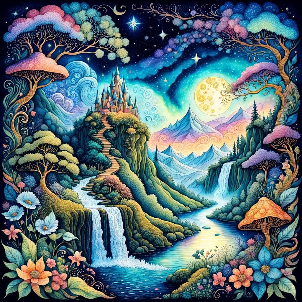 a dreamy and intricate doodle inspired by the ethereal, fant...