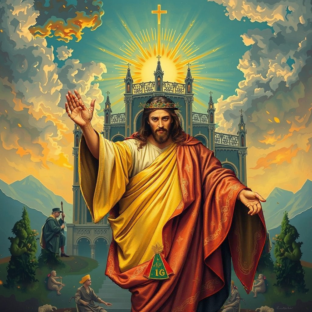 Detailed Jesus Artwork in Fauvist Kinetic Pointillism